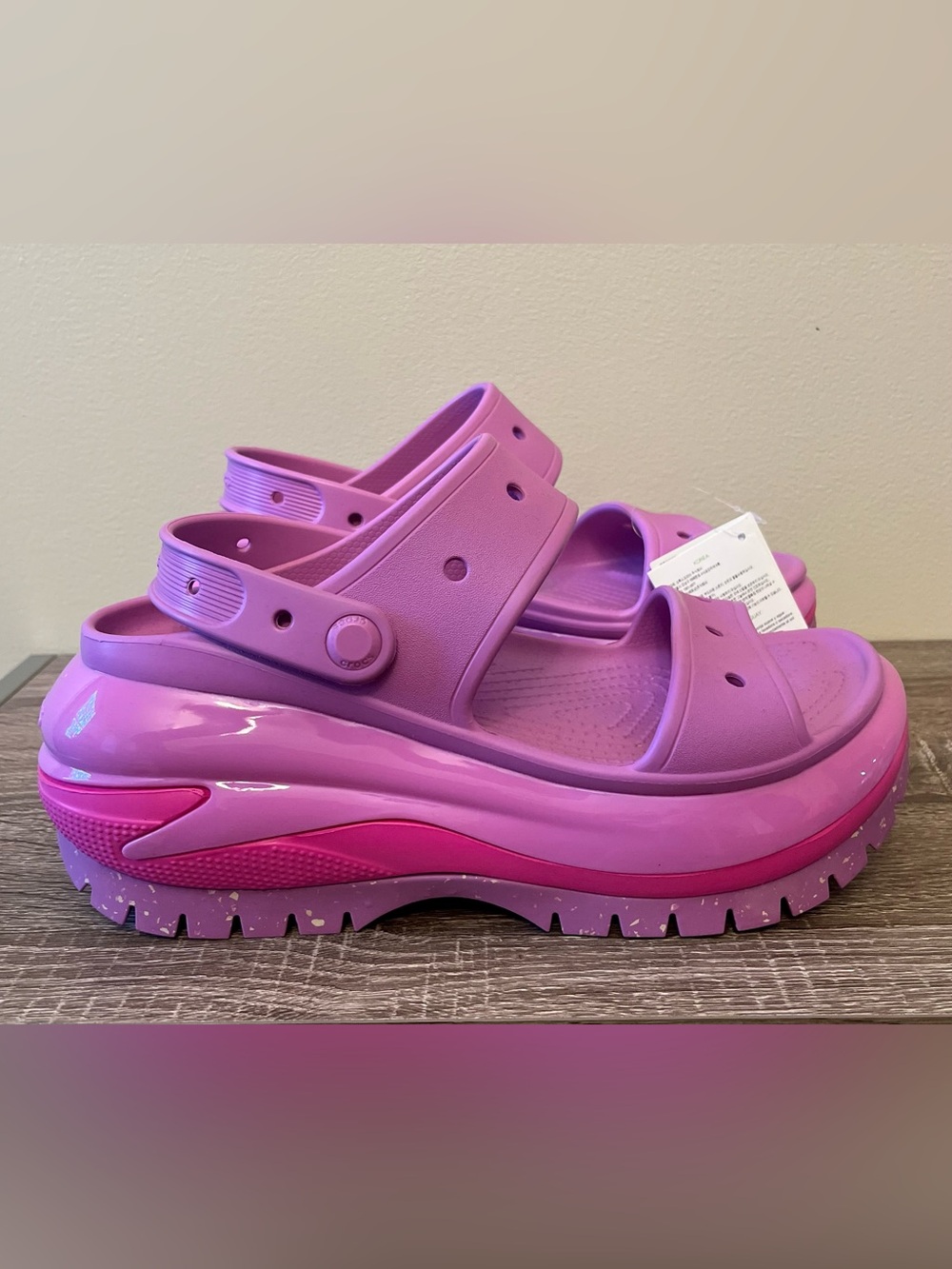NWT Crocs Classic Mega Crush Sandals Pink Purple Women's Size 9